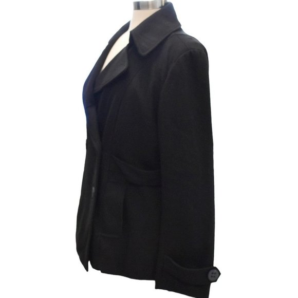 Runway Black Wool-blend Military Pea Coat - Picture 3 of 7